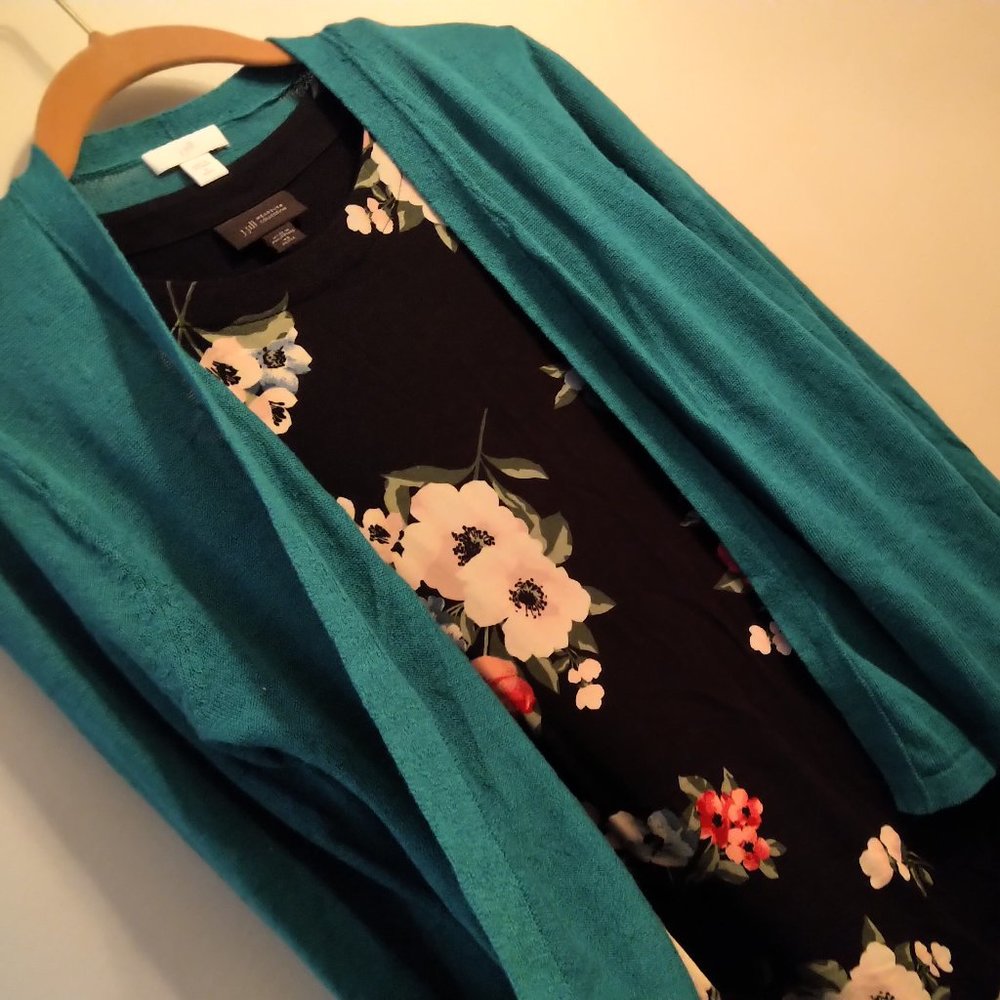 J.Jill Small Petite Open Front Silk Blend Cardi Mediterranean blue Cardigan - Picture 9 of 11